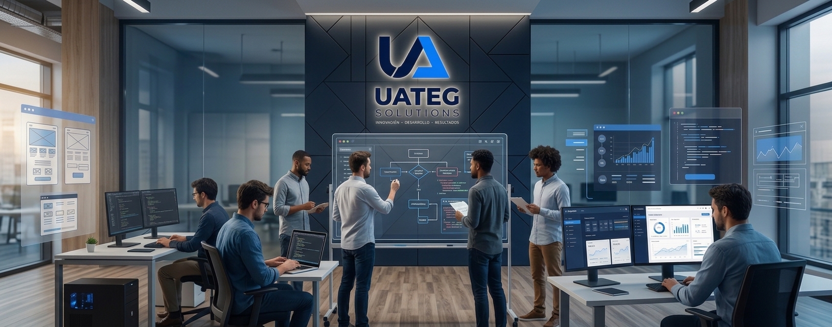 Equipo de UATEG Solutions desarrollando software